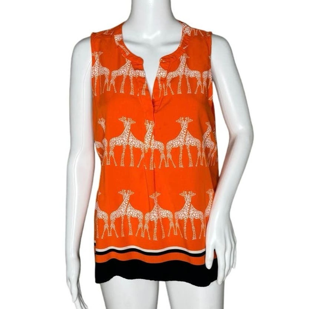 Crown & Ivy Shirt Womens Large Orange Blue Giraffe Print Safari Colorful Novelty